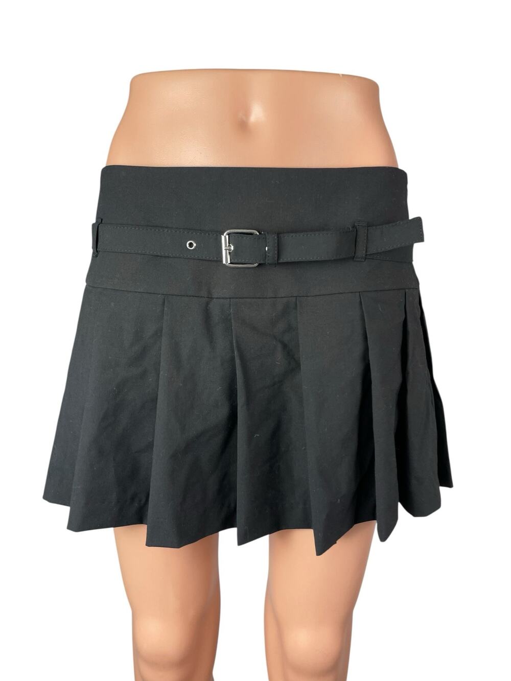 Zara Black Belted Pleated High Rise Mini Skater Flare A-Line Skort Skirt Size M